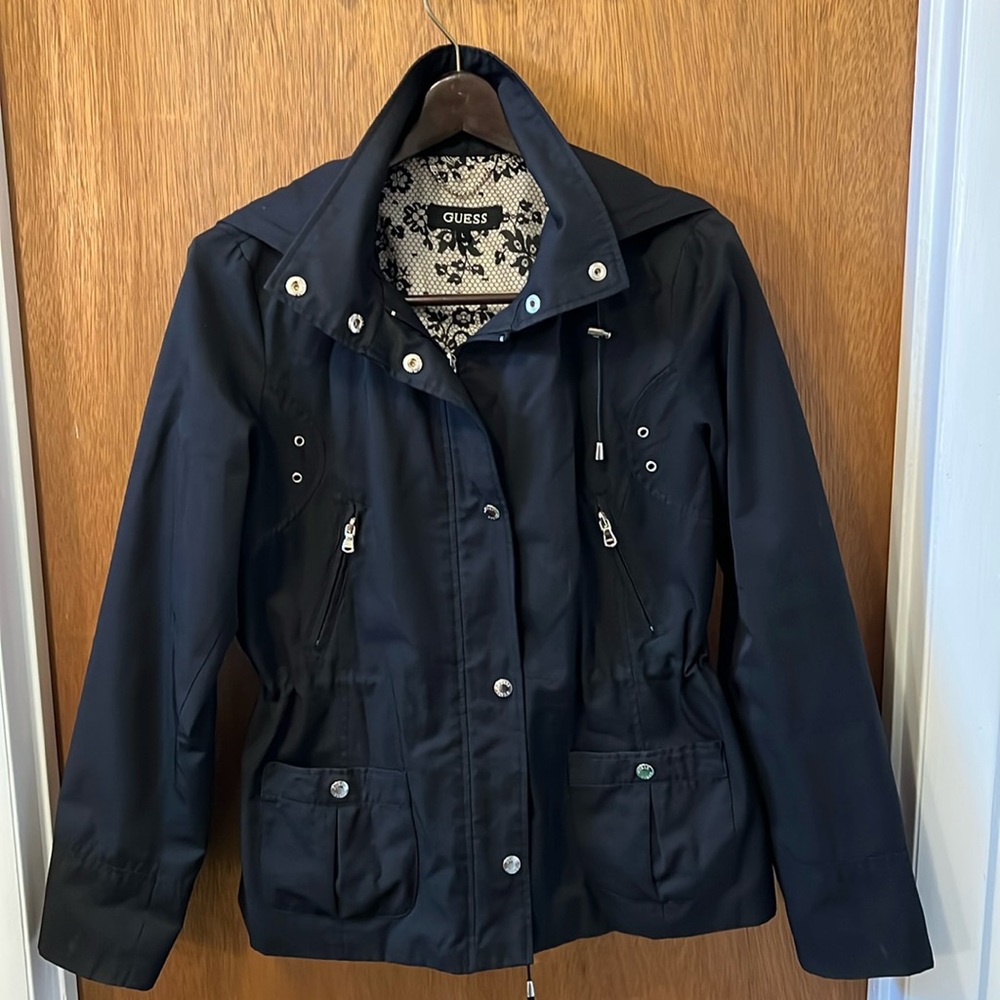 Guess black raincoat windbreaker L
